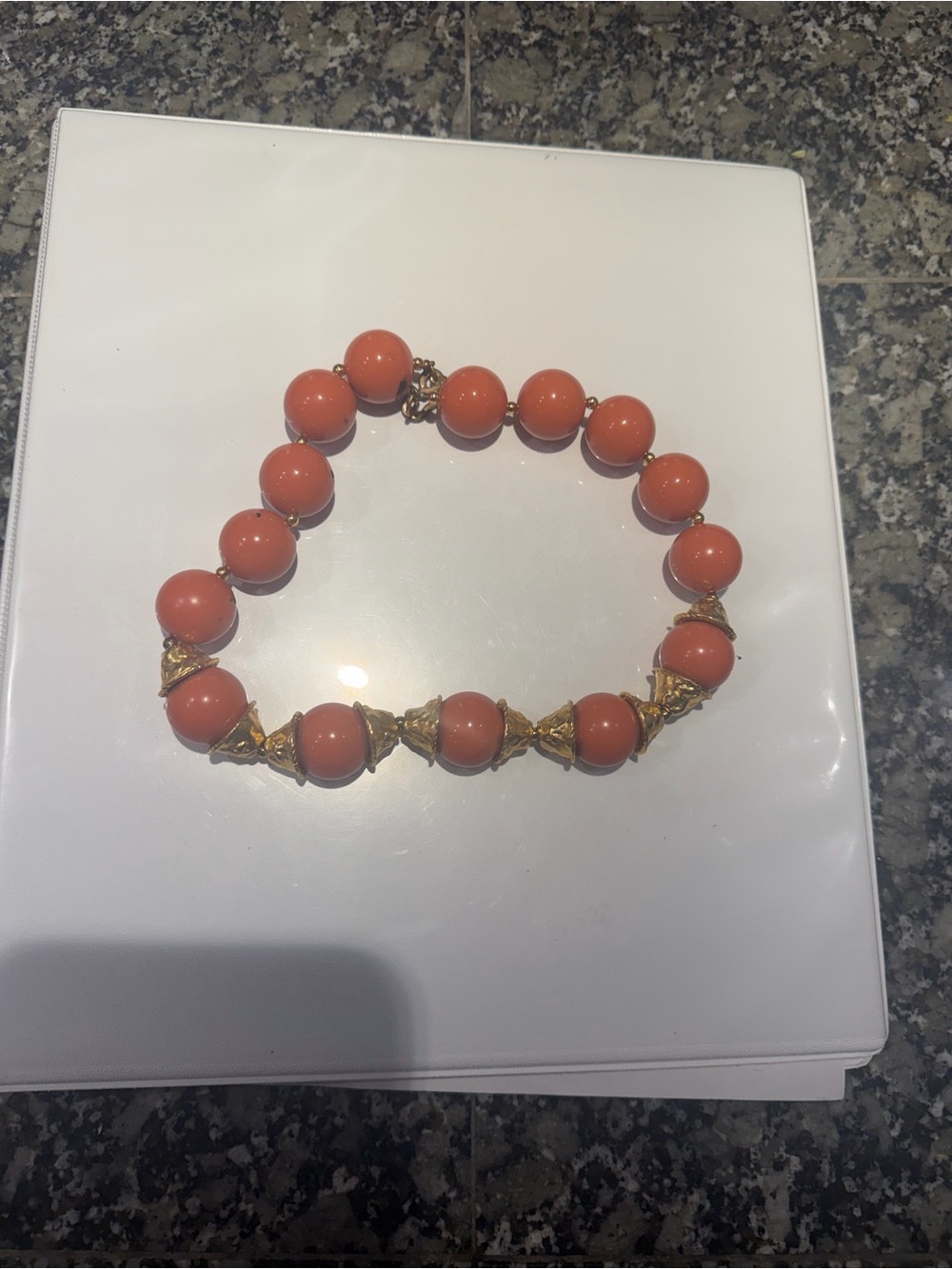 Kenneth Jay Lane Coral Bead Necklace with Gold-Tone Accents